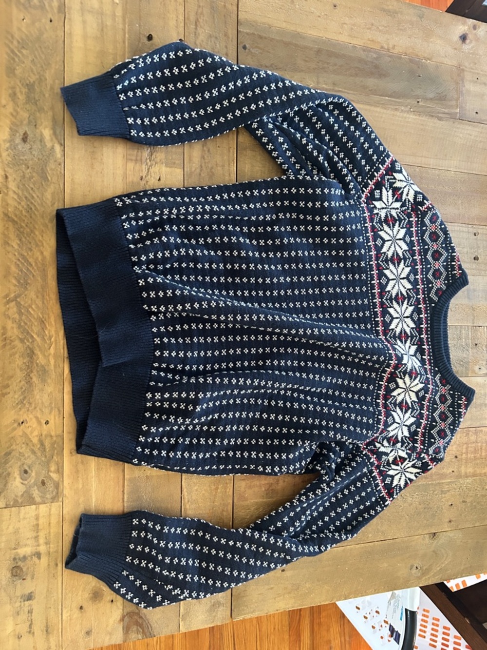 J. Crew Navy Fair Isle Turtleneck Sweater with White and Red Accents
